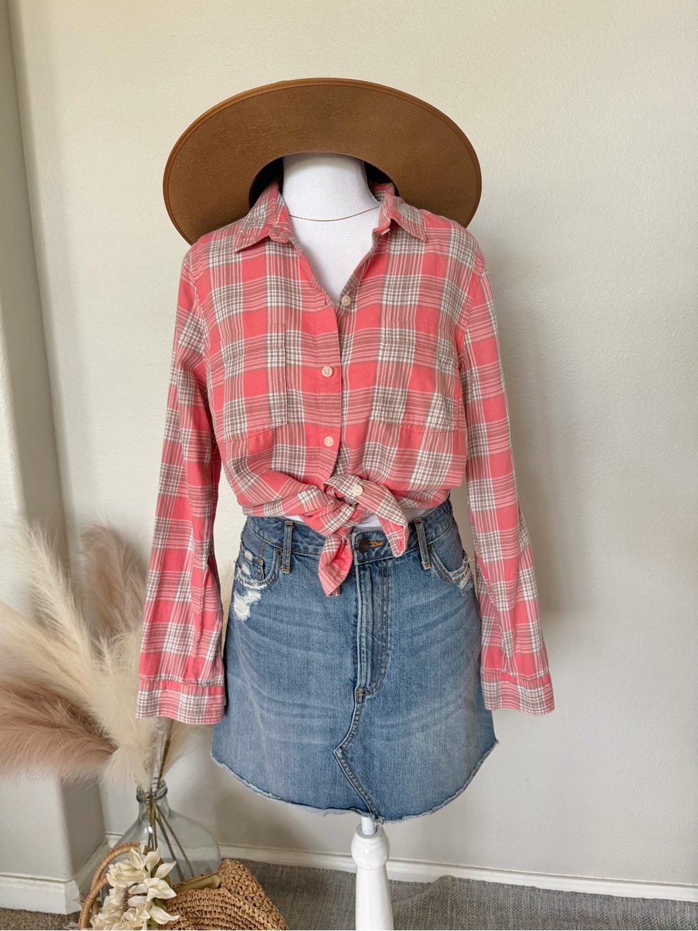 Old Navy - 100% Cotton Coral Plaid Button-Up Shirt